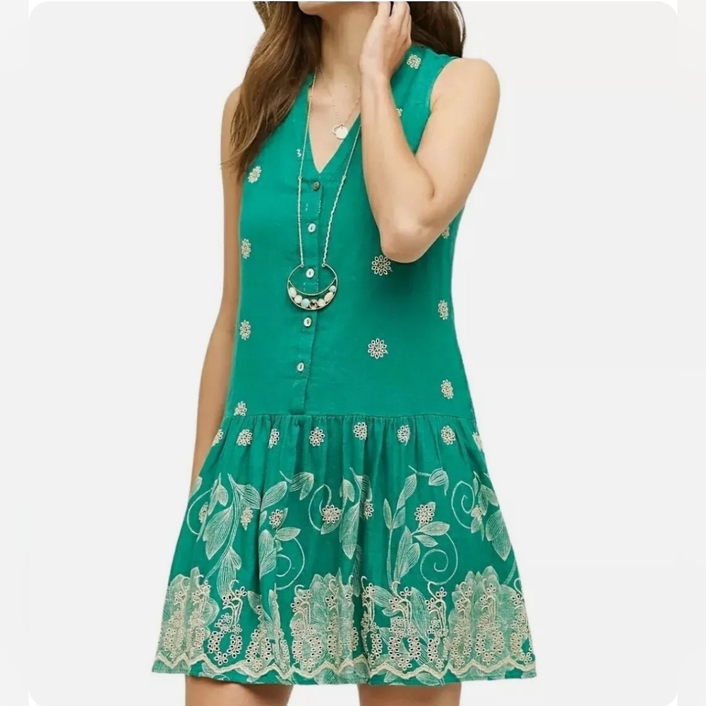 Anthropologie Maeve Green Pippa Eyelet Embroidered Swing Dress XS